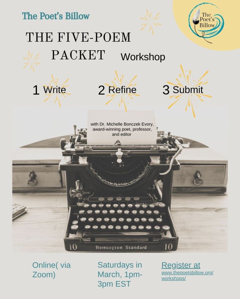 Five-Poems Packet Workshop. Poetry Workshop with Michelle Bonczek Evory.
